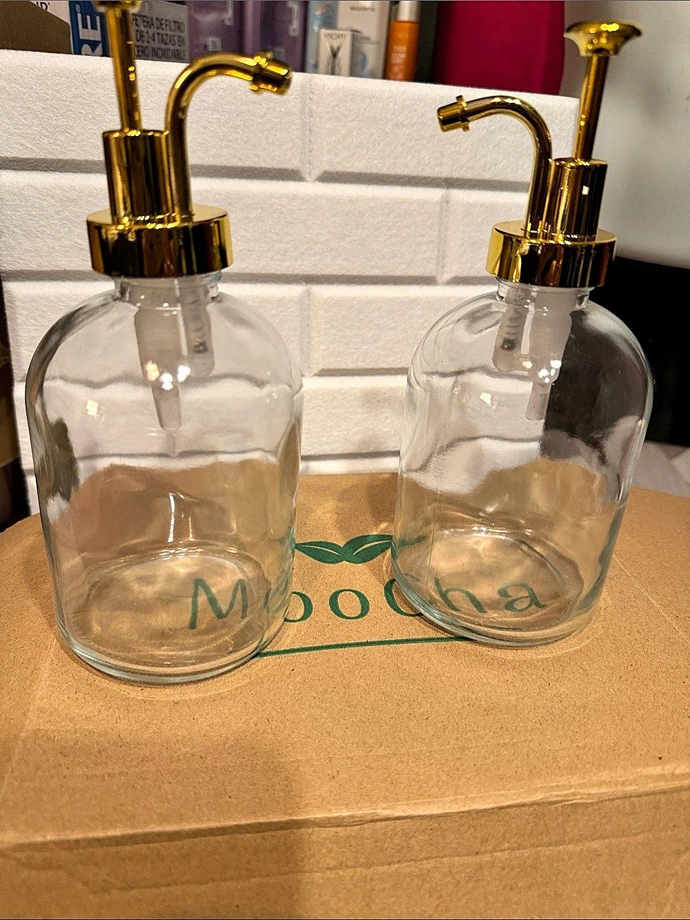 Moocha Coffee Syrup Dispenser Set of 2, Clear & Gold